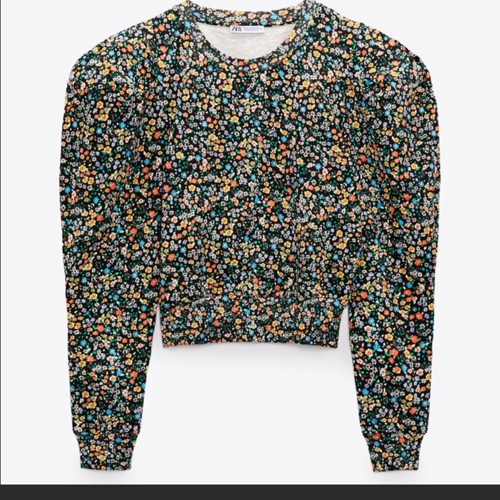 Zara cropped floral sweatshirt